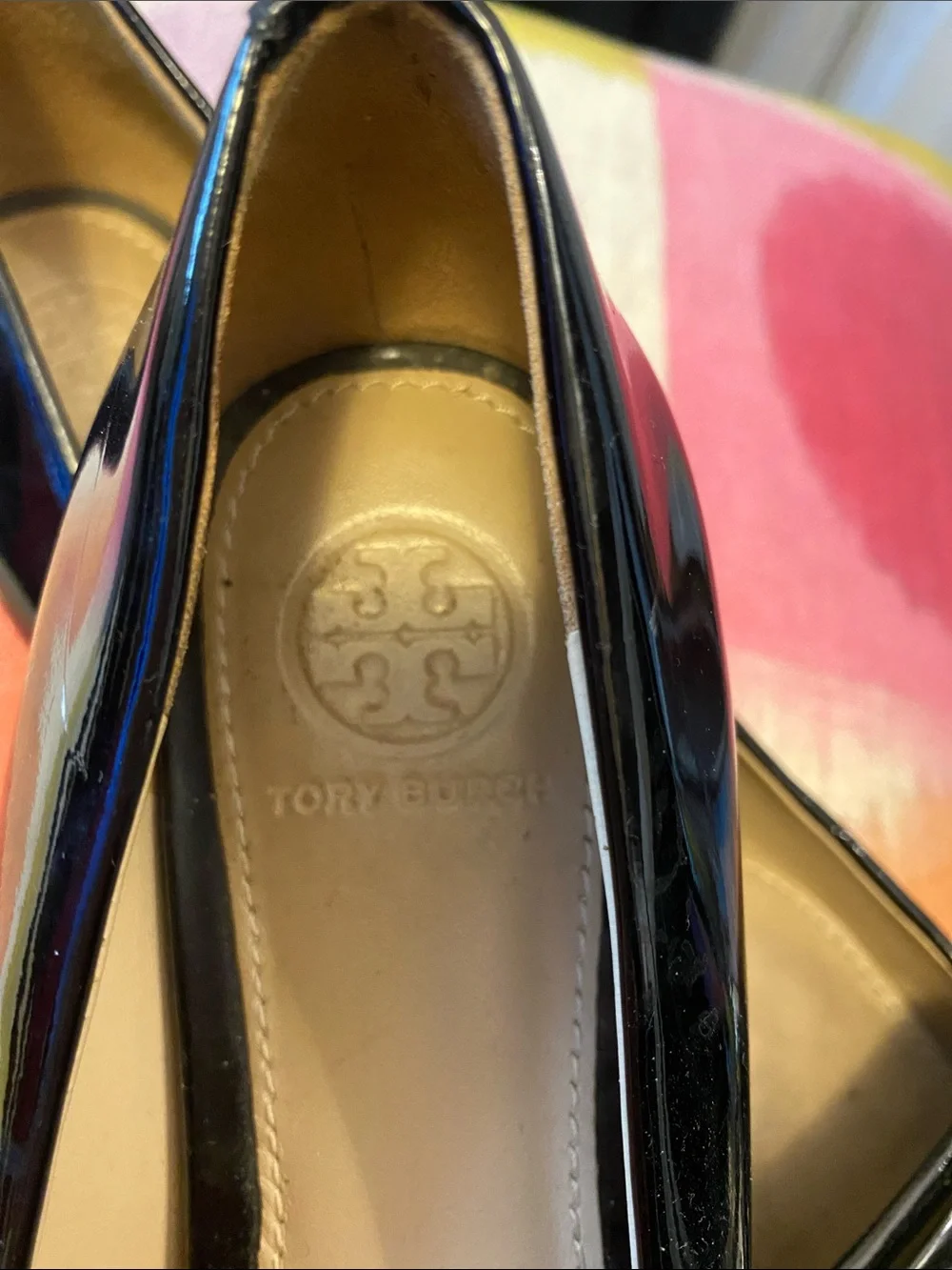 Tory Burch Black Patent Leather Ballet Flats with Gold Logo